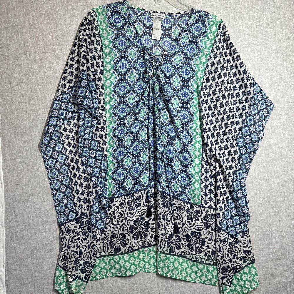 Tommy Bahama Blouse Womens L/XL Multicolor Geometric Coverup V Neck Lightweight